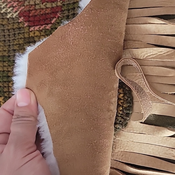 Anthropology suede wool shirling boho handbag with leather fringes - Picture 4 of 7